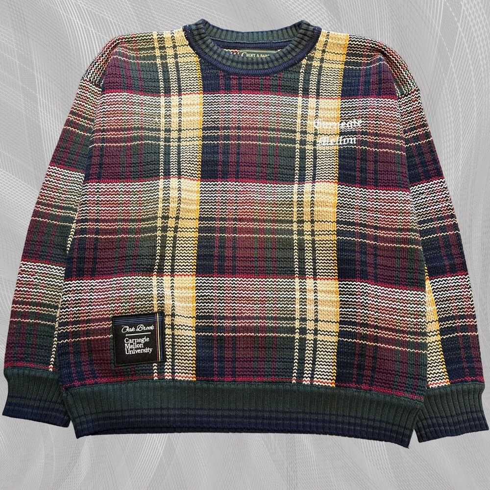 Oak Brook x Carnegie Mellon University Upcycled Tartan Plaid Sweater Size Medium